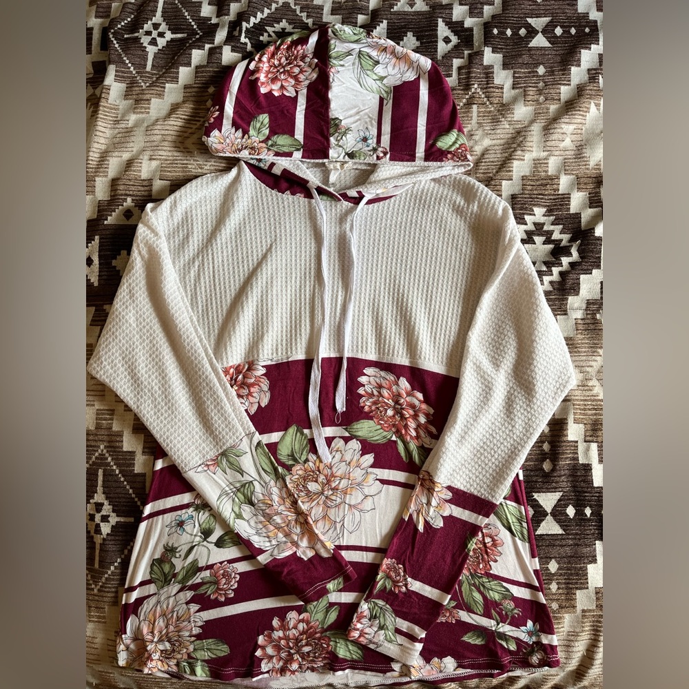 Floral and knit long sleeve with hood
